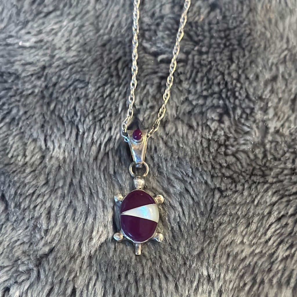 Elegant Sterile Silver And Multi Stone Turtle Pendant Necklace Hallmarked